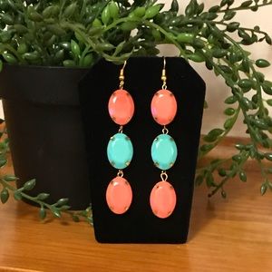 🛍SALE🛍 Turquoise & Coral 3 Stone Drop Earrings.